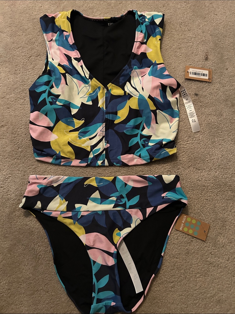 Title Nine Two-Piece Swim Set -Navy Multicolor NWT